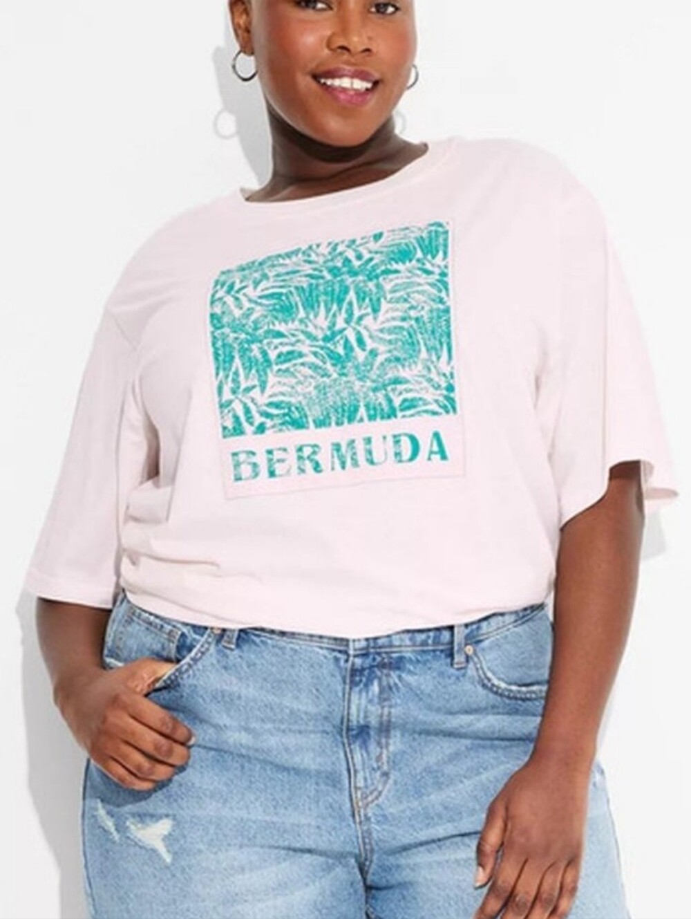 Modern Lux Bermuda Ferns Shirt Sleeve Graphic Tee Pink XS